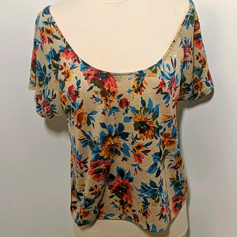 ✅Full Tilt Floral Top Large Open Back Top Shirt Hawaiian Tropical